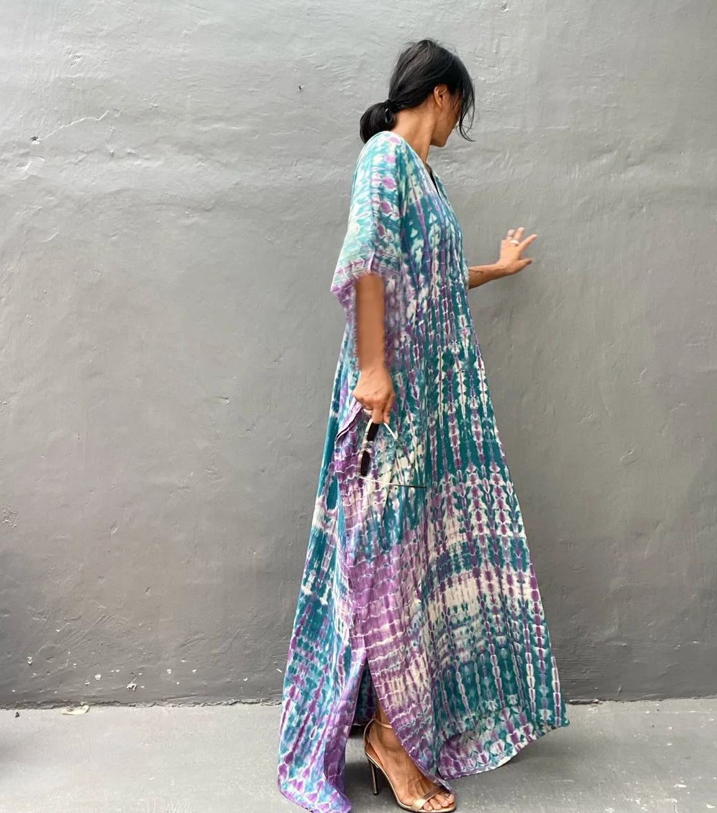 Fashion Casual Striped Print Long Dresses Women Bohemian V-neck Bat Sleeve Loose Slit Beach Dress Summer New Beachwear Vestidos 46 Fashion Casual Striped Print Long Dresses Women Bohemian V-neck Bat Sleeve Loose Slit Beach Dress Summer New Beachwear Vestidos
