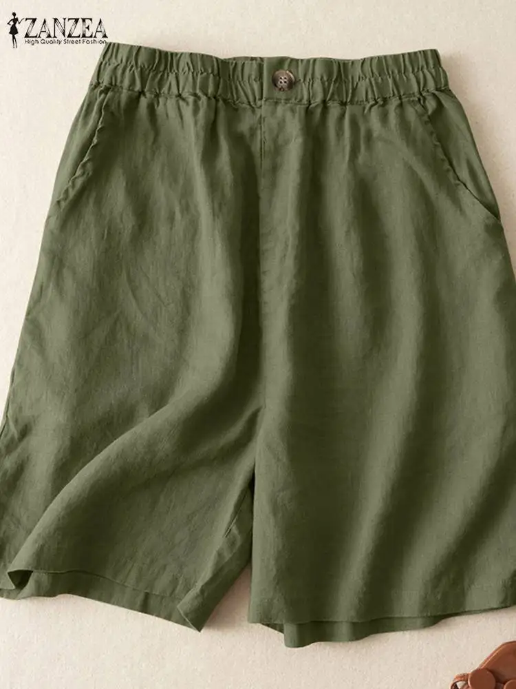 

2023 Summer Cotton Shorts Women Casual Solid High Waist Loose Shorts ZANZEA Elegant Wide Leg Short Pants Female Beach Pantalon