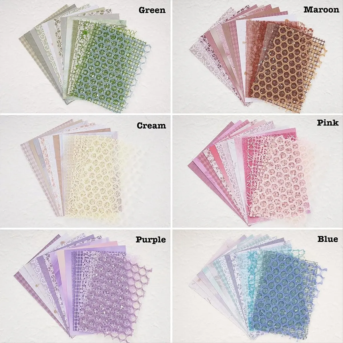 *CLOS Set assortito di 90 fogli di carta per album e tessuto a rete decorativo - Confezione da 6 pezzi di carta speciale mista per scrapbooking,A - immagine 3