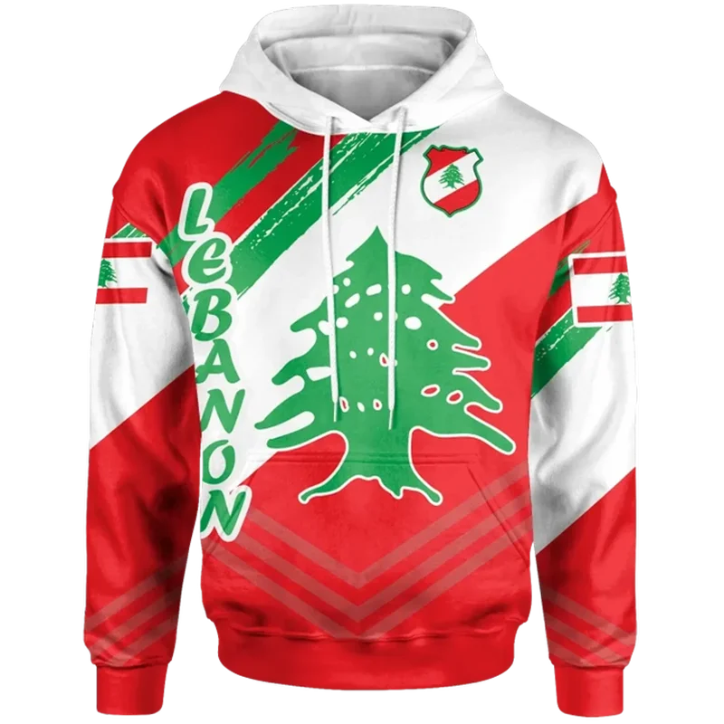 thumbnail image 1 of Sudadera con capucha con estampado de la bandera del Líbano y el mapa, emblema nacional, Cedrus Deodara, ropa informal para hombre y mujer, 1 of 5