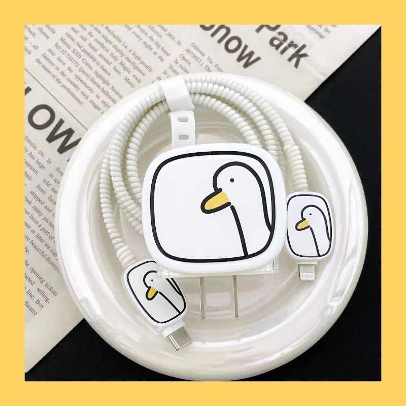Duck Cute Cable Protector Auricolare Usb Cable Winder Wire Organizer Holder Clip Wrap Desk Set Stazionario Per Iphone 11 12 Pro 20W