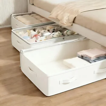 3pcs White Bed Under Storage Boxes | Foldable, Multipurpose for Blankets, Dresses, Quilts, Pillows, Clothes, Flip Top Closure 1