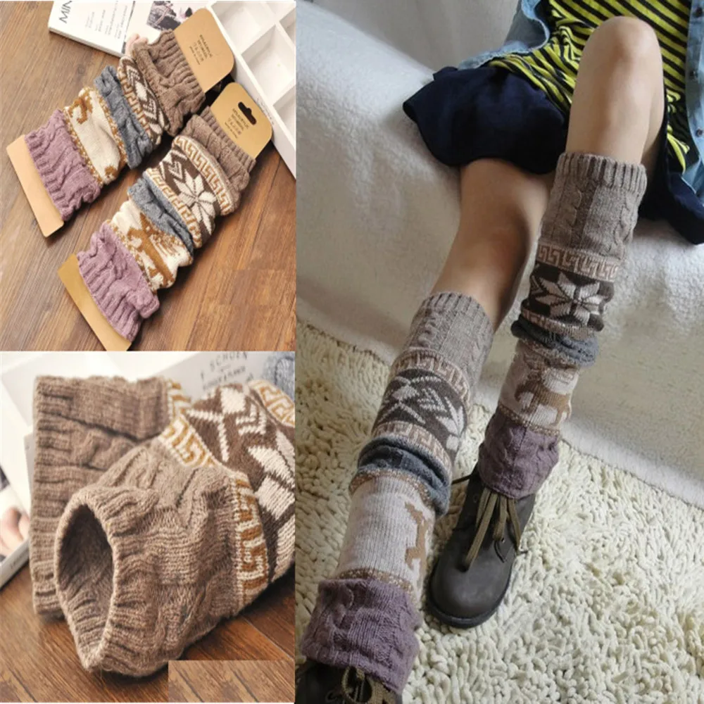 

1 Pair Women Leg Warmers Winter Over Knee Long Knit Cover Warm Striped Thigh Legwarmers Christmas Supplies Wholesale