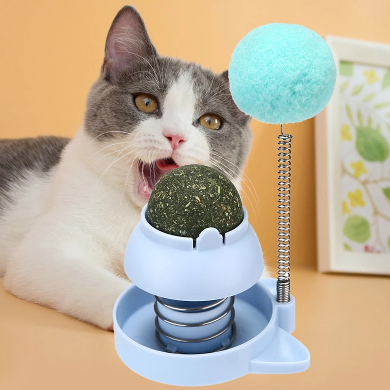 

Catnip Wall Rotatable Cat Licking Balls Edible and Healthy with Spring Ball Catnip Bubbles Lickables for Cats Catnip Ball