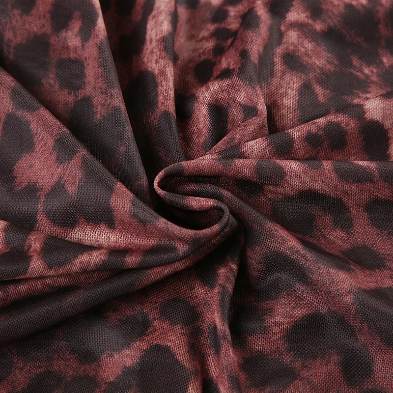 Camiseta de malla transparente con estampado de leopardo, top corto sexy de manga larga con volantes y botones, camiseta urbana vintage para mujer Y2K