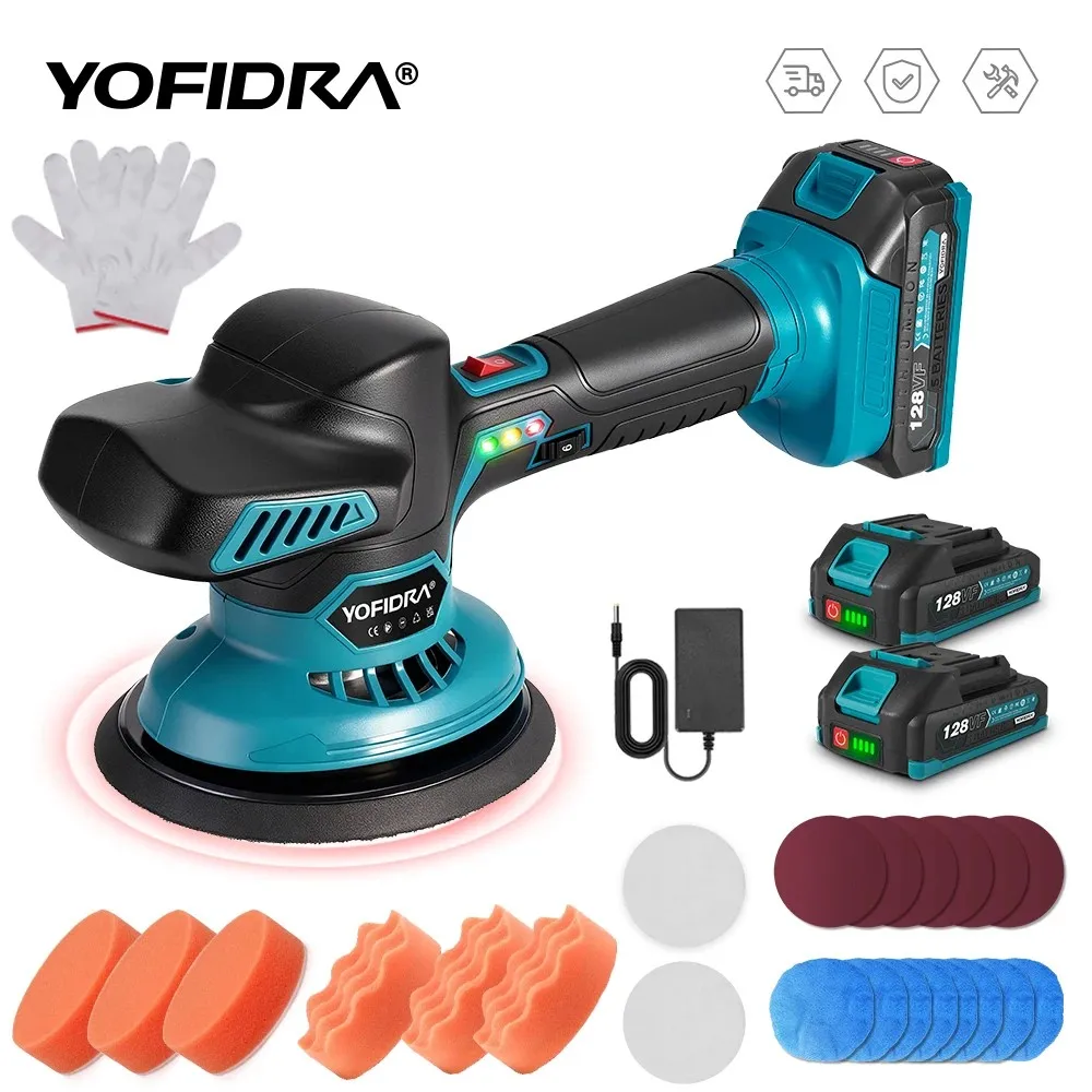 YOFIDRA Electric Car Polisher, 7000RPM 6 Gear Rotary Automobile Polishing Sealing Glaze Machine For Makita 18V Battery Pin