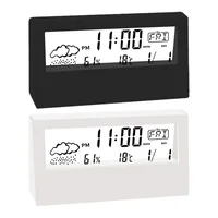 LCD Electric Desk Alarm Clock Calendar Digital Temperature Humidity Modern Weather Station Alarm Clock Desktop Home Office Decor 1