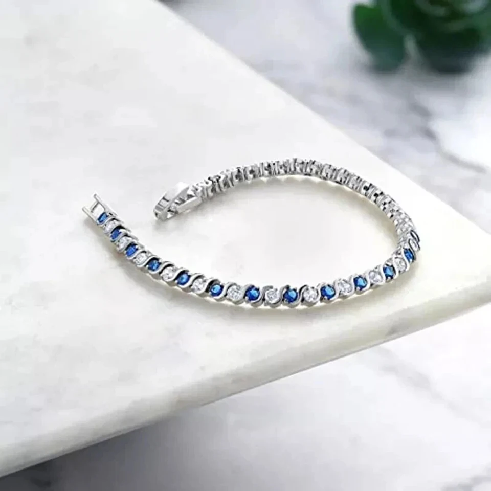 Sapphire Gemstone 925 Sterling Silver Tennis Bracelet