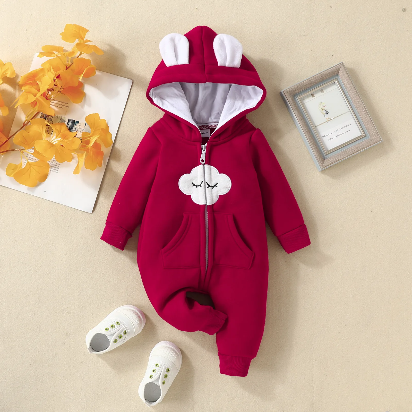 Winter Cute Baby Romper Hooded Cloud, Star, Moon Print Clothes Infant Boy Jumpsuits Newborn Girl Onesie Casual Outfits 2