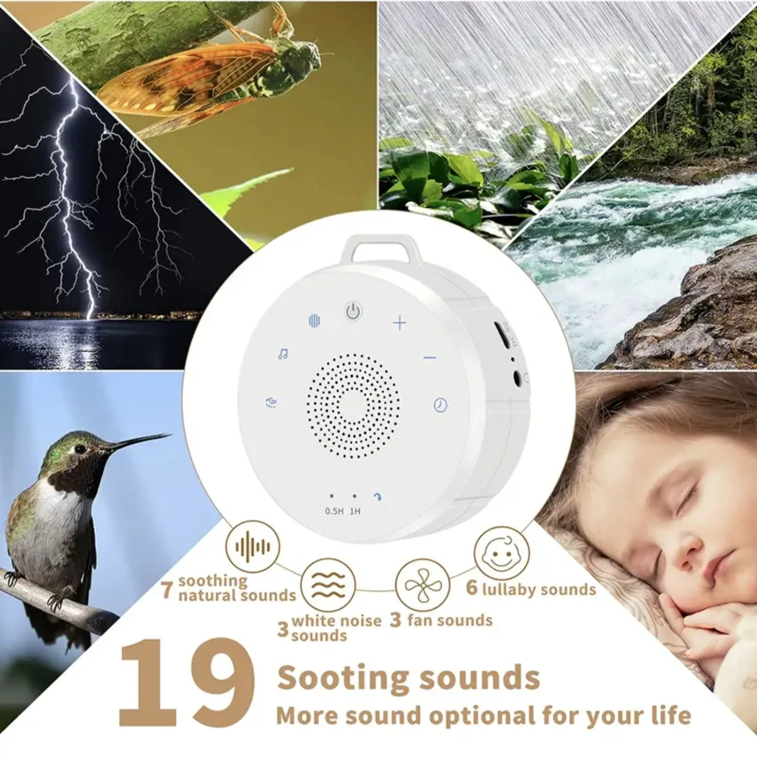 Enhance Your Sleep Quality Today with this Perfect Portable White Noise Machine Featuring 19 Natural Soothing Sounds, 3 Convenie