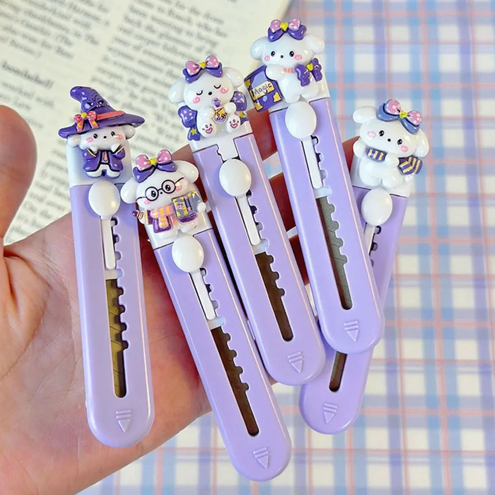 Utility Knife Mail Opener Pocket Folding Knife Craft Cutting Knife 1 PCS Cute Purple Cartoon Alloy Mini Portalble Utility Knife Cutter Letter Envelope Opener Mail Knife School Office Supplies