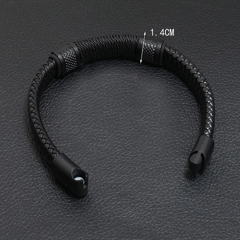 Men Leather Detachable Magnetic Clasp Bangle Bracelet