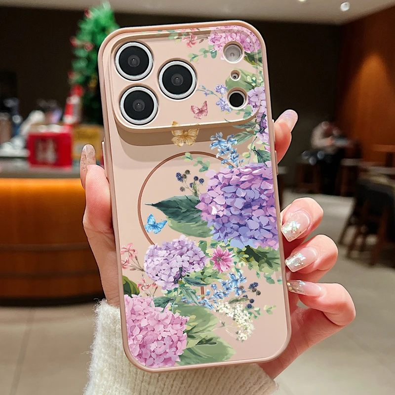 Purple Hydrangea Magnetic Floral Case with Skin-Feel Cover