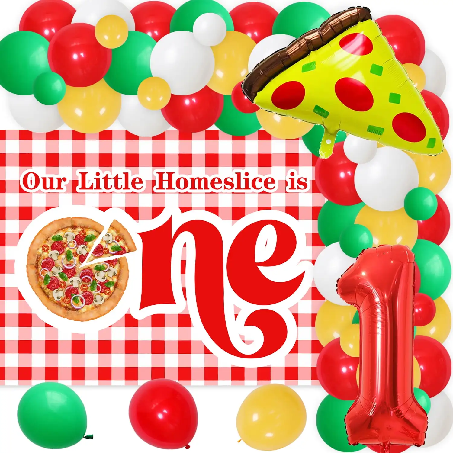 

Pizza Slice Foil Balloon for Kids, Party Decoration Supplies, Our Little Homeslice, One Backdrop, Number 1, 1st Birthday