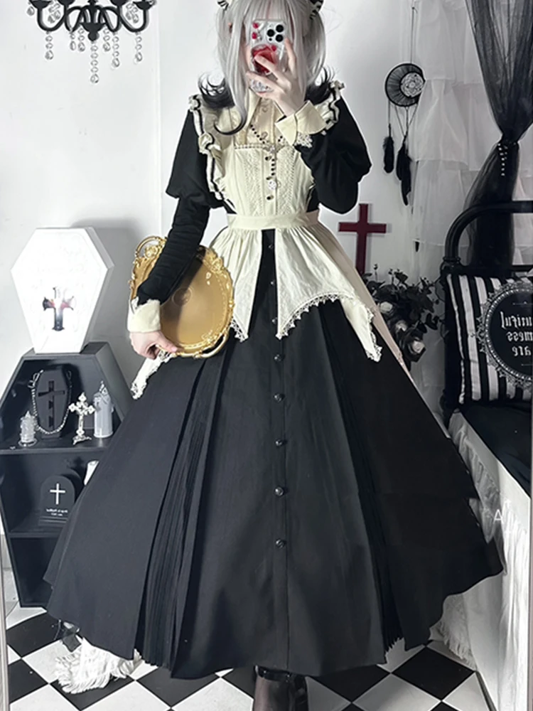 

Lolita Dresses Autumn and Winter Dark Dress Nun Style Apron Halloween Costume Puff Sleeve