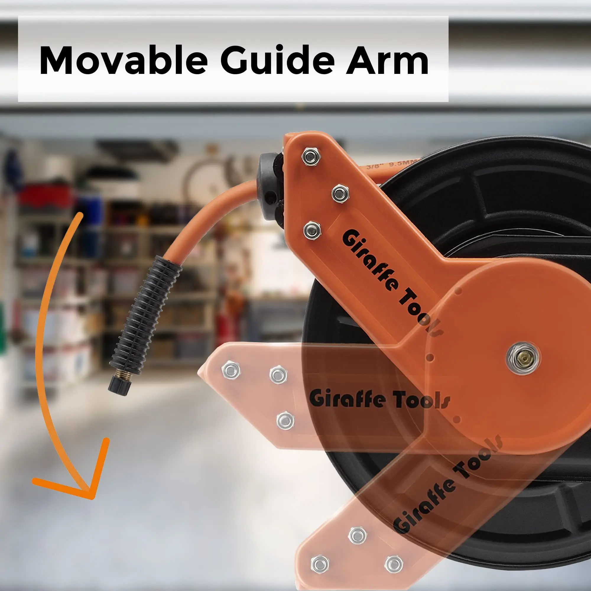 Giraffe Tools TA15B Retractable Air Hose Reel Wall Mount 3/8" x 50 ft Hybrid Hose, Air Compressor Heavy Duty Steel Reel 3