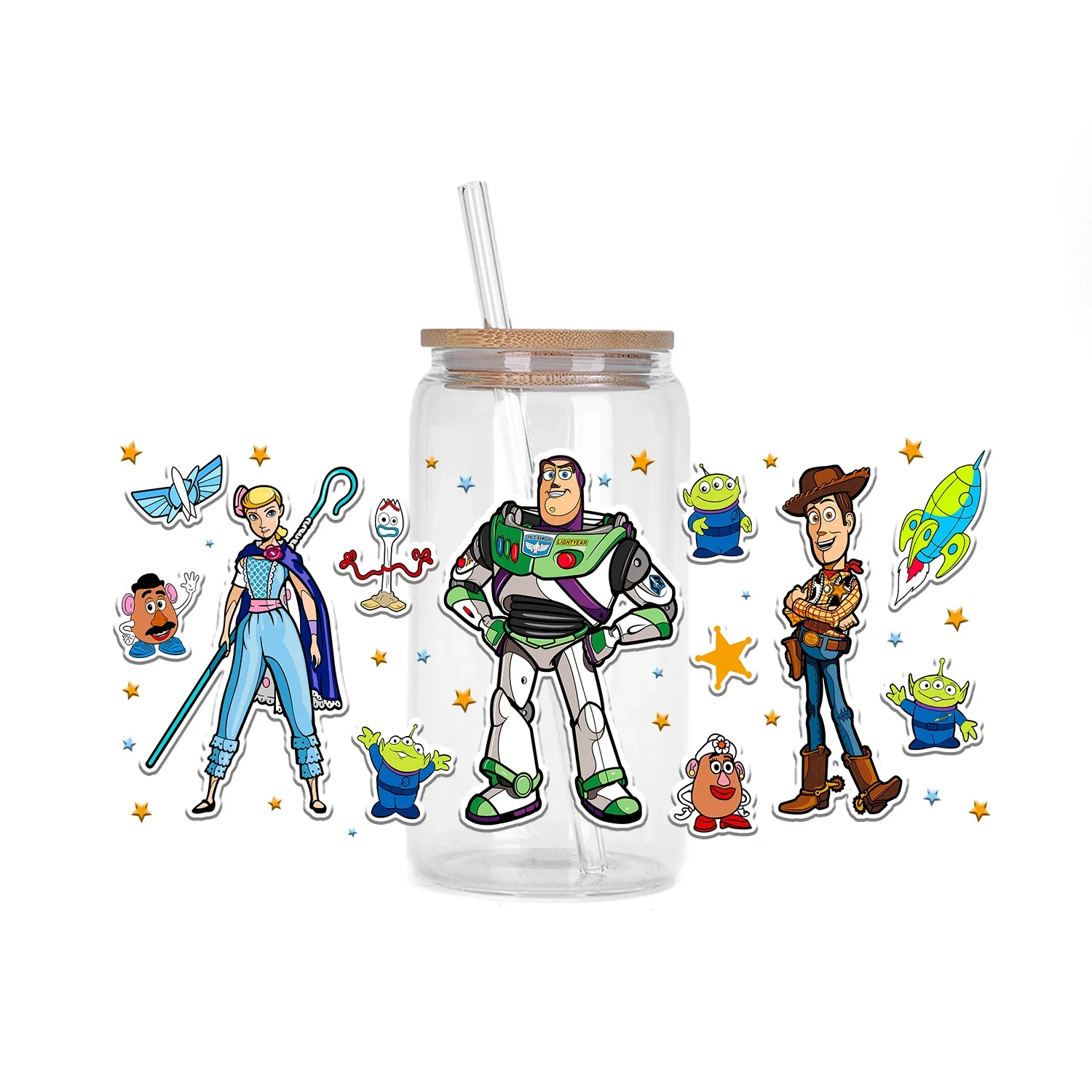 30 estilo woody buzz brinquedos uv dos desenhos animados adesivo festa diy decalques 3d transferências uvdtf tumbler selo adesivos 16oz uv dtf copo envoltórios
