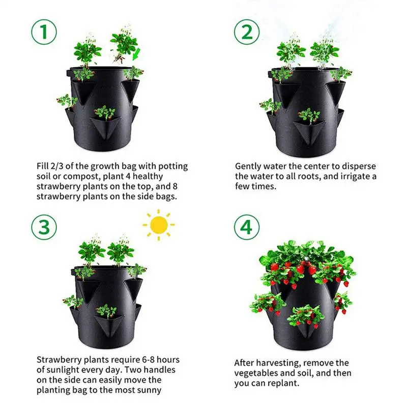 strawberry planting bag 7 Gallons Grow Bag With 6 Side Grow Pocket Portable Tomato Planting Bags Strawberry Pots Planting Pots