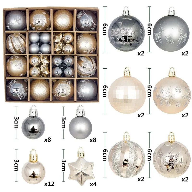 thumbnail image 1 of Juego de 44 bolas navideñas de 3 a 6 cm para decoración navideña para el hogar, colgante para árbol de Navidad 2024, regalo para fiesta de Año Nuevo, 1 of 5