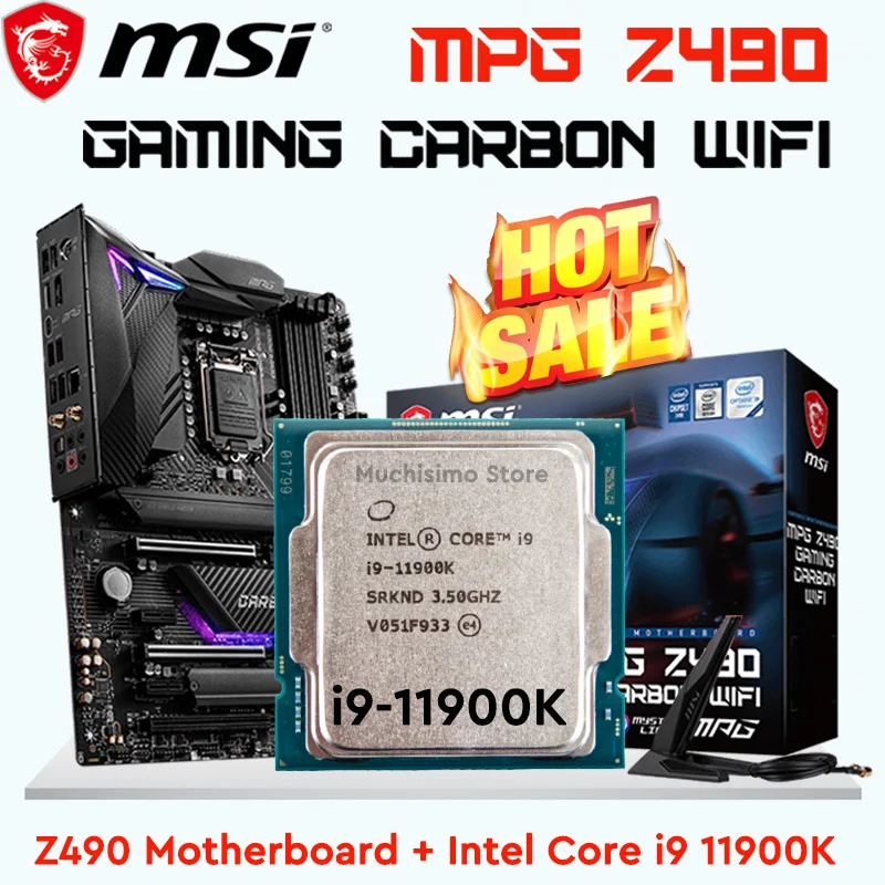 Placa base i9 11900K MSI Z490 GAMING CARBON WIFI 1200, Kit LGA 1200 ...
