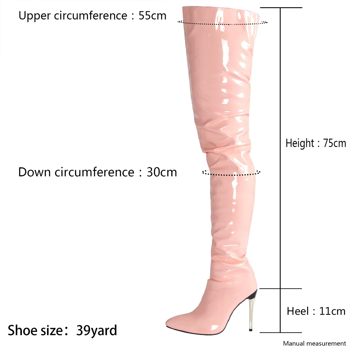 Women High Heel Boots Sewing Pointed Toe Thin Heels Over-the-Knee Sexy Stripper Large Size