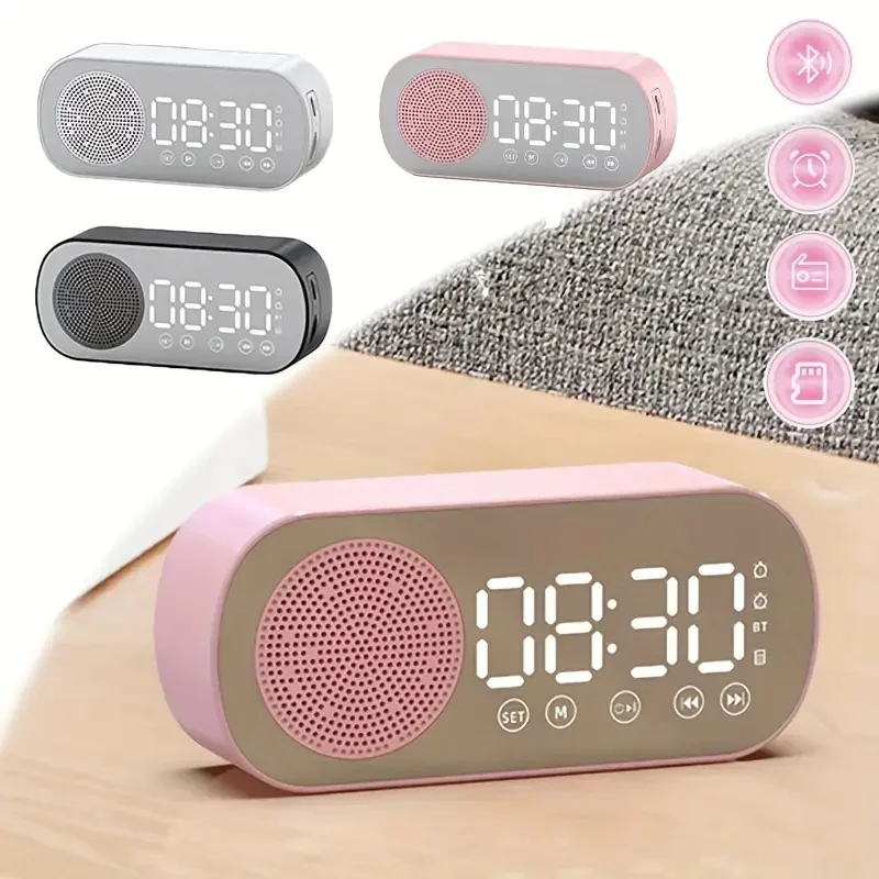

Smart Bluetooth Speaker FM Radio Digital Alarm Clock Led Mirror Screen Support TF Card Wireless Speaker Subwoofer Music Player