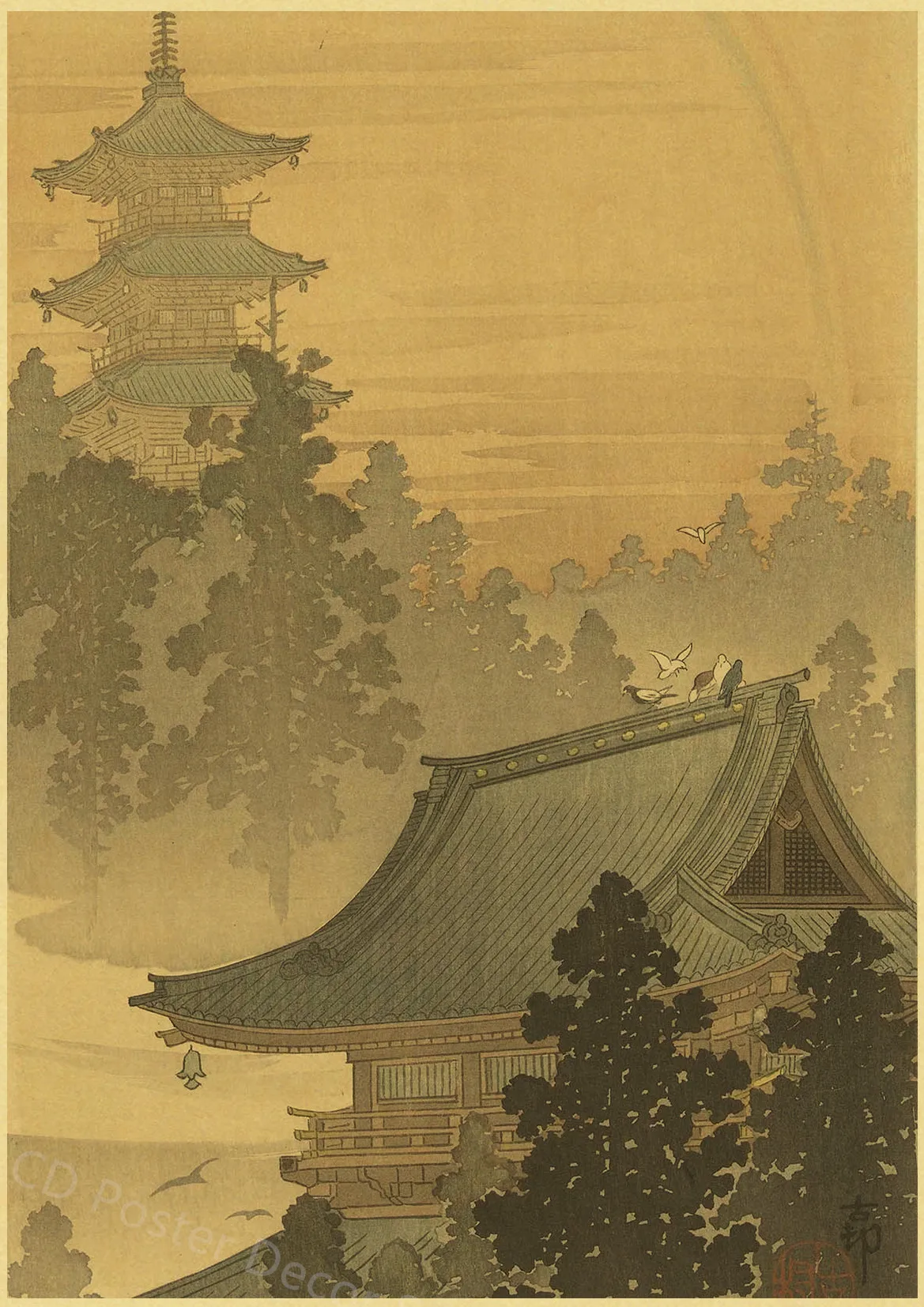 Japanese Landscape Series Retro Poster Kraft Paper Prints Posters Vintage Home Room Bar Cafe Decor Aesthetic Art Wall Paintings Peckshirt