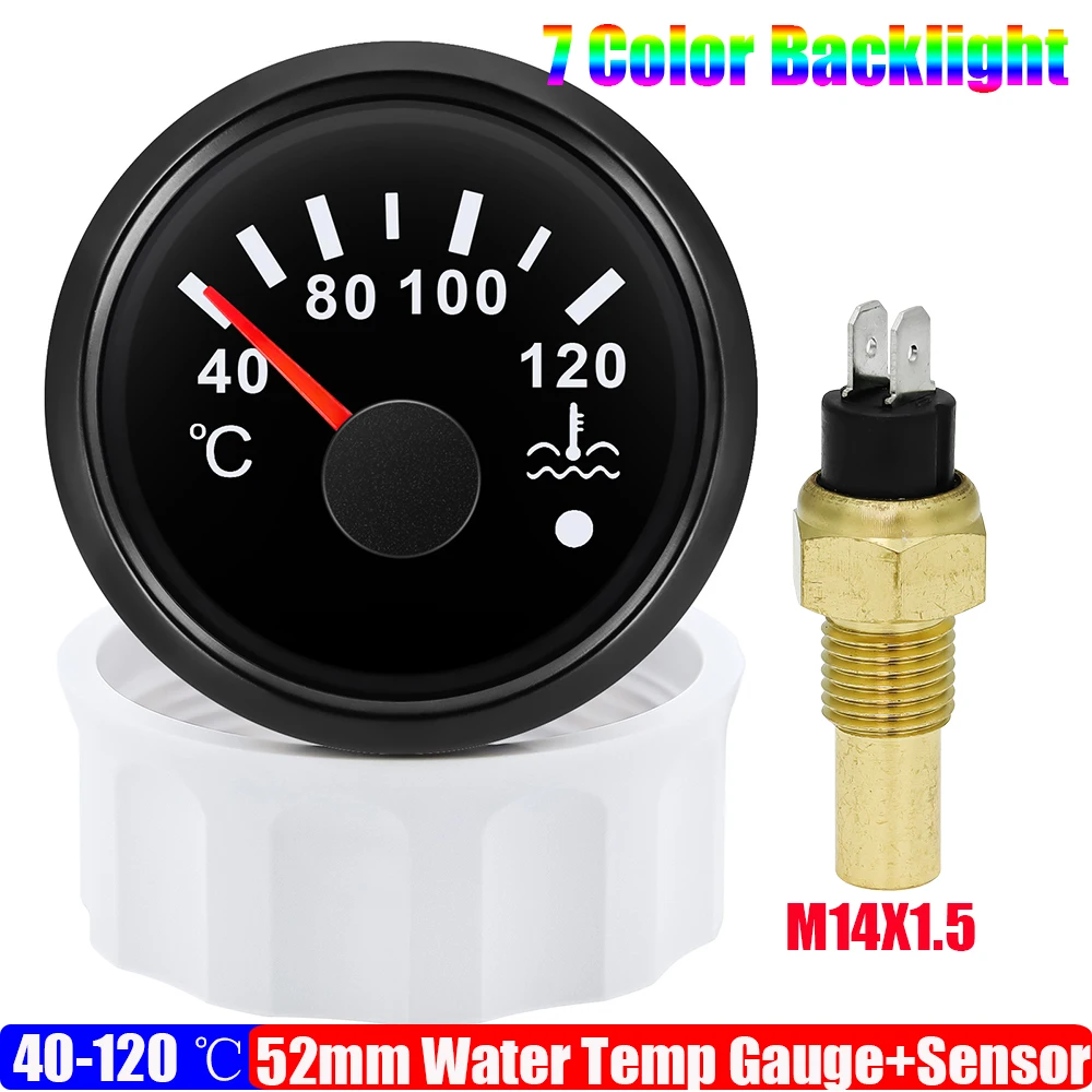 Maßgeschneidert 40-120 ℃ Wassertemperaturanzeige + Sensor, 7-Farben-LED, 52 mm Wassertemperaturmesser mit Alarm für Auto, Auto, Boot, Yacht, 12 V, 24 V – Detail 2