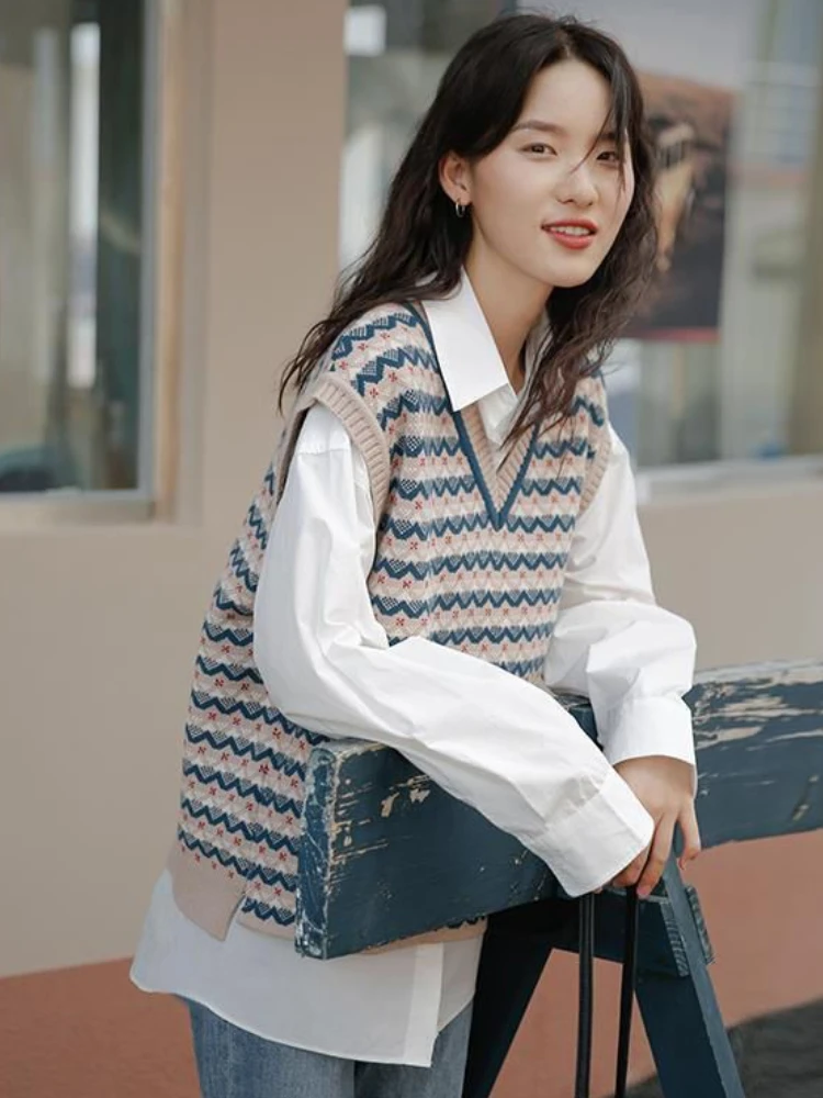 

Sweater Vest Women Striped All-match Daily Creativity Basics Leisure Korean Style Simple Sweet Seductive Delicate Cozy Ladies