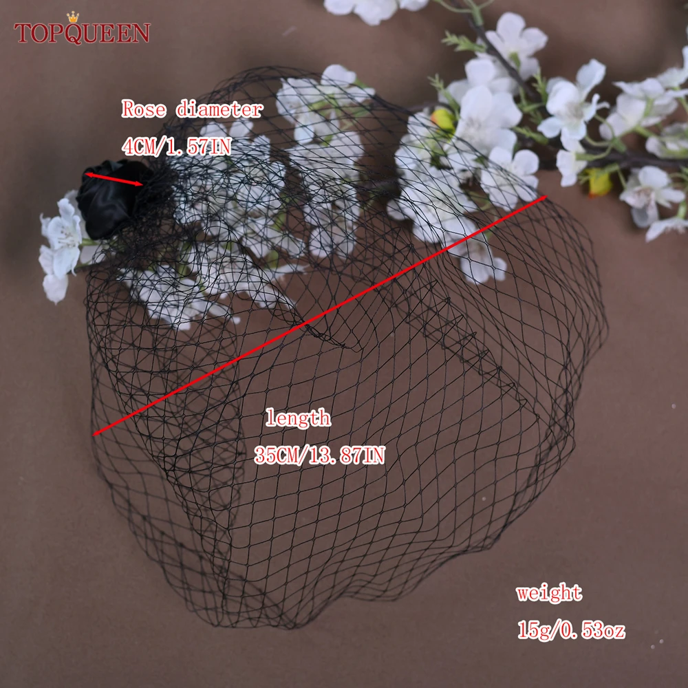Bridal Veil TOPQUEEN VA02B Handmade Birdcage Veil Blusher Veil White Ribbon Flower Headband for Bridal Hair Accessories Face