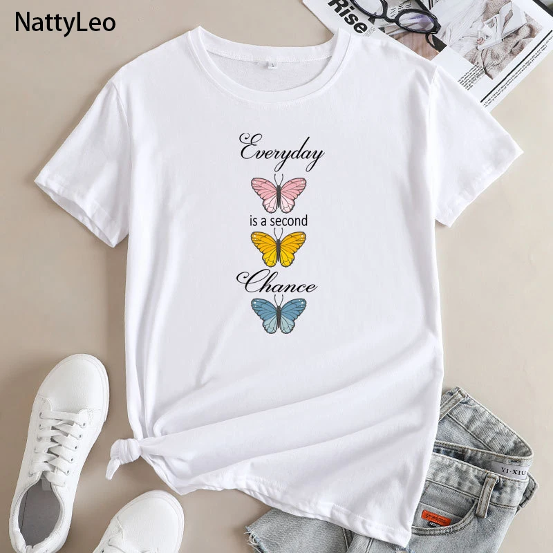 

2023 Women Tops Oversized T-Shirt Fashion Bufferfly Print Shirt Short Sleeve Tops Woman Clothes 100%cotton T-shirts for Women