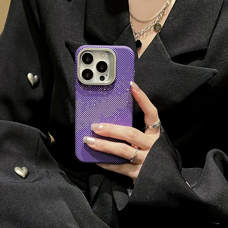 Magnetic Charging Phone Case with Alloy Lens Holder - Carbon Fiber Pattern, Drop Resistant Design