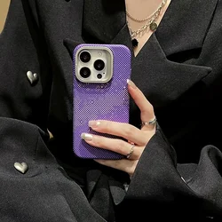 Magnetic Charging Phone Case with Alloy Lens Holder - Carbon Fiber Pattern, Drop Resistant Design - iPhone 15 Pro Max (Purple)