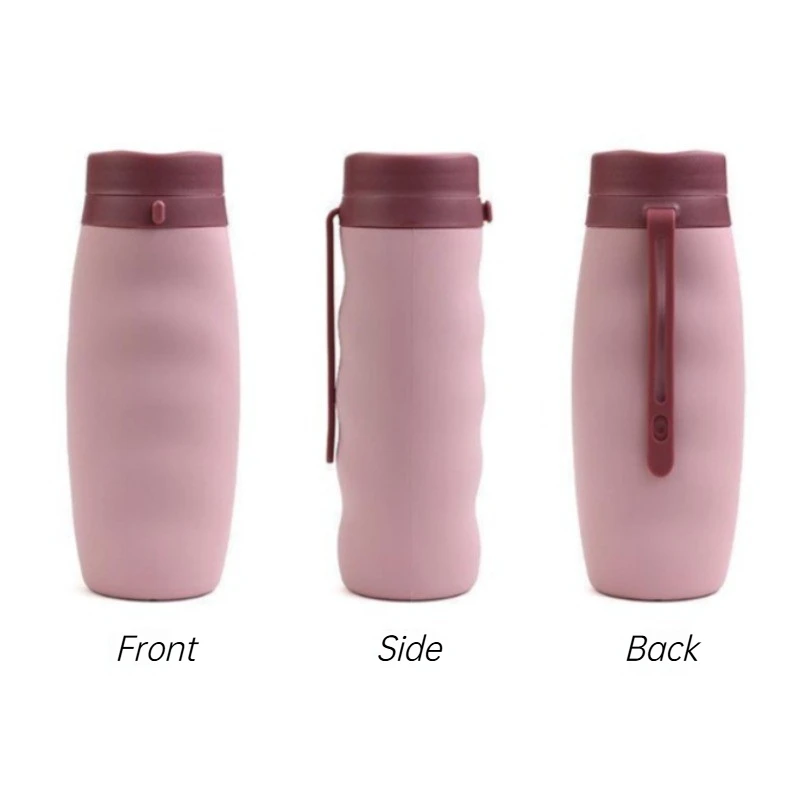휴대용 실리콘 물병 600ml 접이식 야외 여행 사이클링 러닝 스포츠 내열 BPA 누수 방지