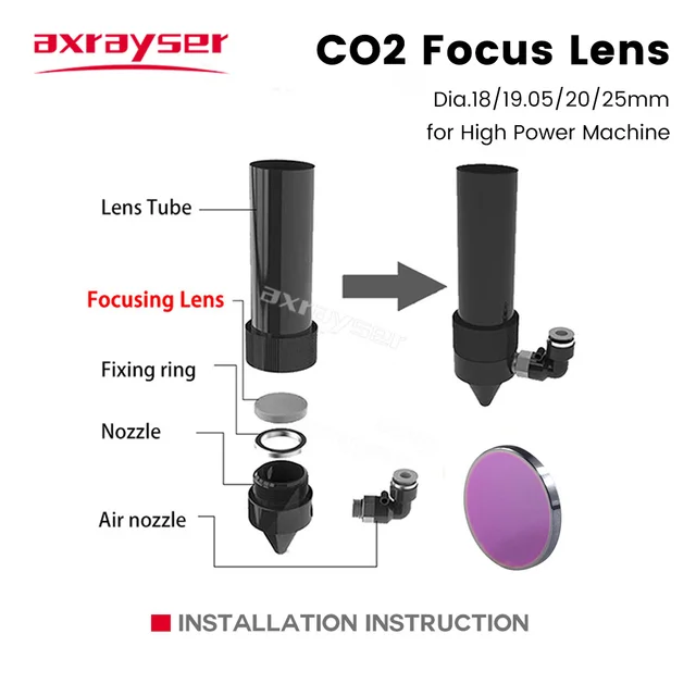 Axrayser CO2 Focus Lens CVD/PVD/Pro Dia.18 19.05 20mm FL38.1 50.8 63.5mm High Power Lens for CO2 Laser Engraving Cutting Machine 4