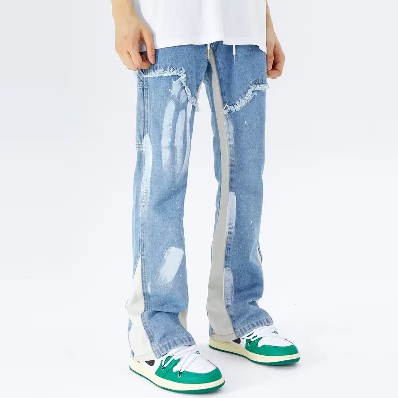 

2024 Kanye Y2K Streetwear Baggy Flare Jeans Cargo Pants Men Clothing Drawstring Sweatpants Male Denim Trousers Pantalon Homme