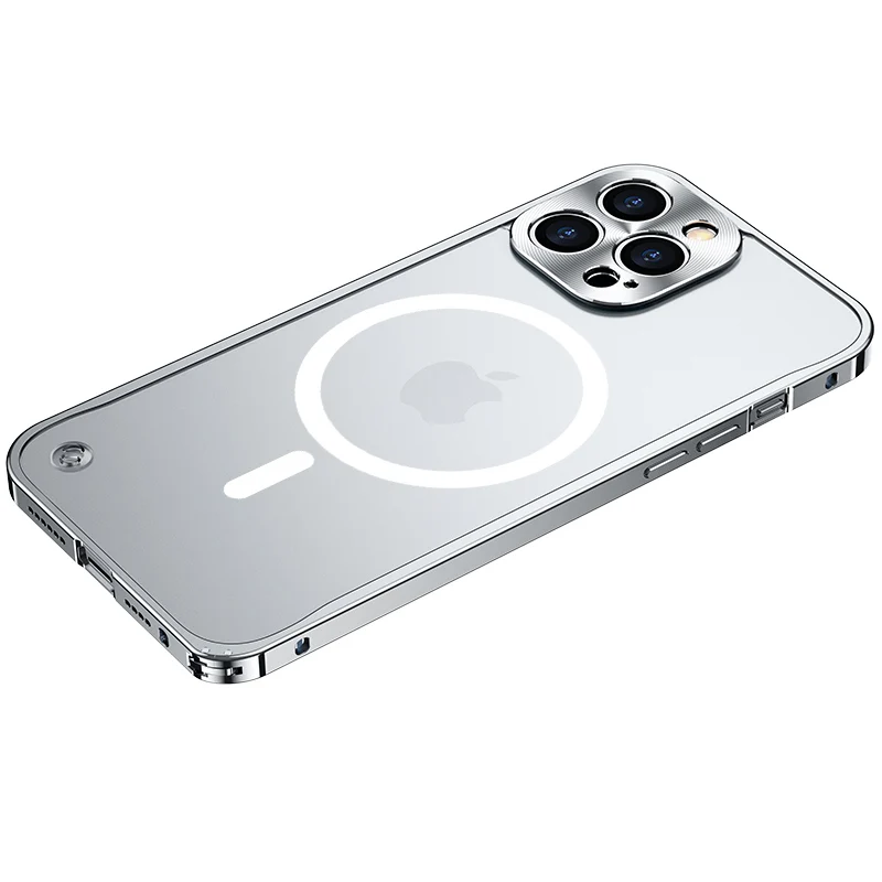 

Металлический магнитный чехол ZSHOW Magsafe для IPhone Apple 12, 13, 14 Pro Max, корпус из сплава, матовая прозрачная задняя панель, противоударный чехол