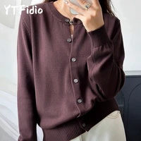 YTFidio 100% coton femmes col rond solide Cardigan de luxe vêtements de créateur femme pull femme hauts 386 5