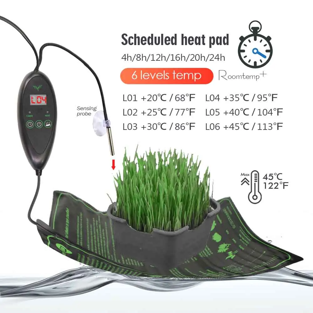 30/75/160W PVC Timing Reptile Heat Mat with Temperature Control Waterproof Heating Pad Greenhouse Indoor Garden Seedling Heaters