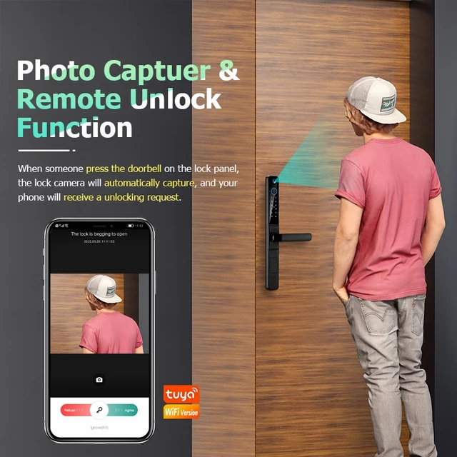 Smart Lock with Camera Door Viewer Waterproof IP66 Tuya WiFi Fingerprint Password Sliding RFID Card Sliding Electronic Door Lock 3