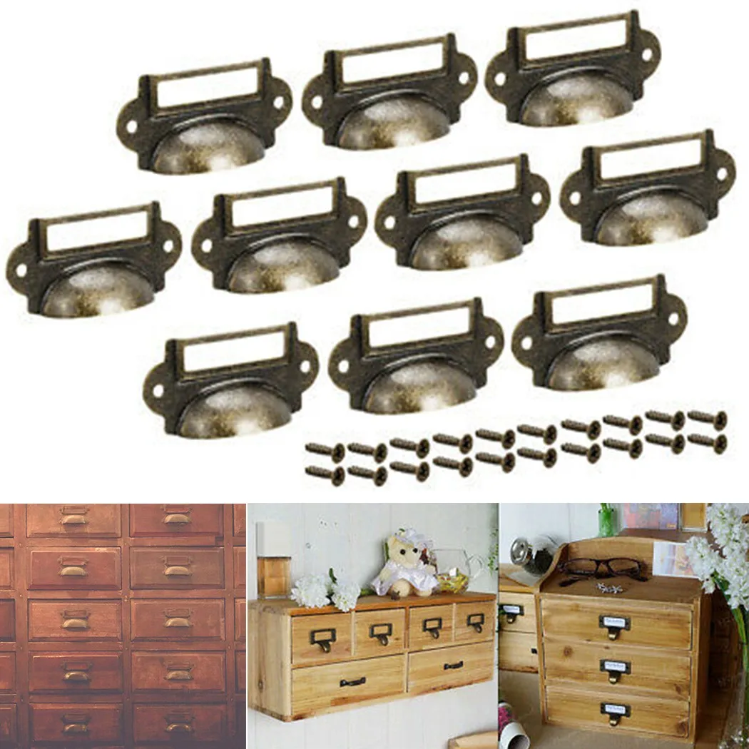 

10pc Antique Retro Brass Drawer Label Pull Handles Cabinet Door Frame Furniture Knobs Hardware Cupboard File Name Card Holder