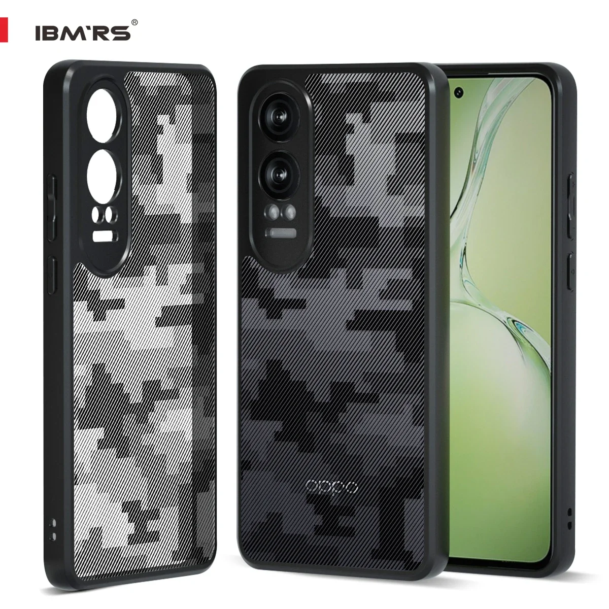 IBMRS Clear Back Cover Case with Camera Protection Bump – Durable TPU+PC Blend, Camo Black