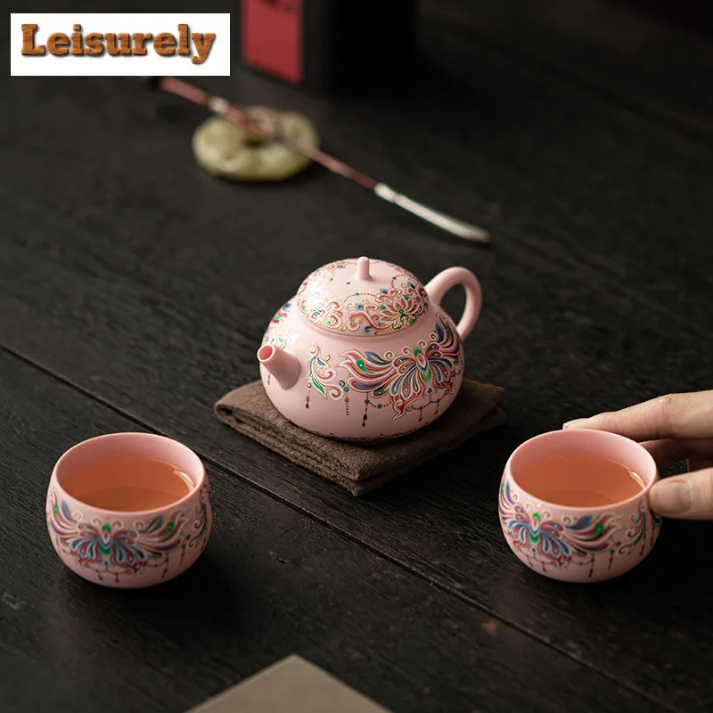 Pink Purple Clay Butterfly Pattern Tea Set Complete Set Luxury Tea Ceremony Set Teapot And Tea Cup Set Cafes Supplies Craft Gift