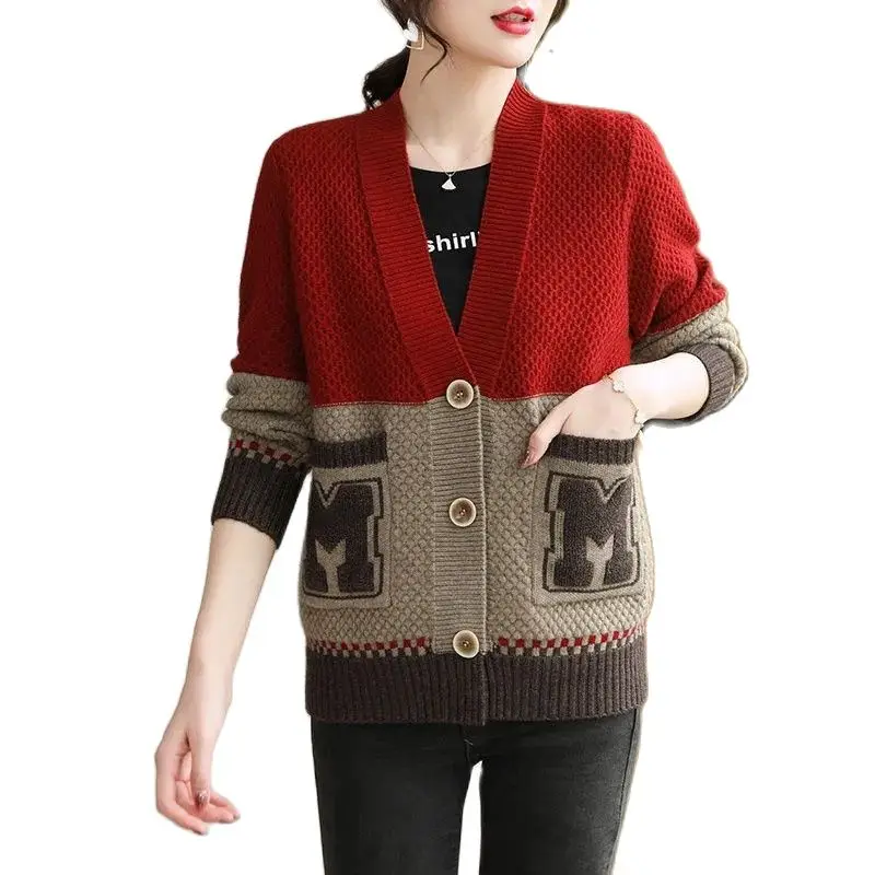 

Женский трикотажный кардиган, однобортный короткий жакет с V-образным вырезом, весна-осень 2023