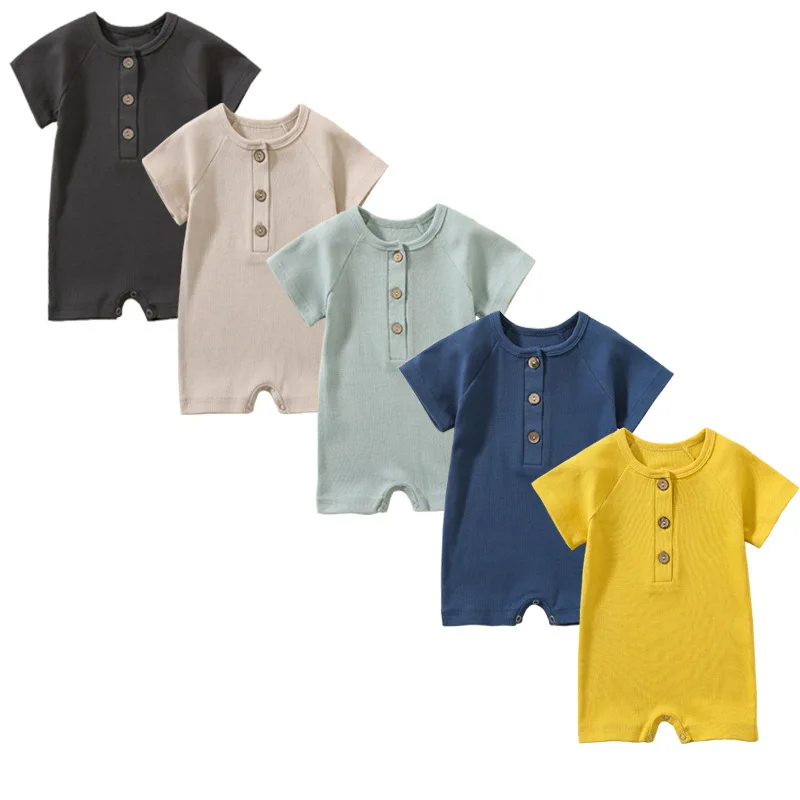 

Summer Baby Solid Short Sleeve Rompers Pure Cotton Thin One-pieces Baby Unisex Rompers Baby Clothes Newborn Baby Clothes