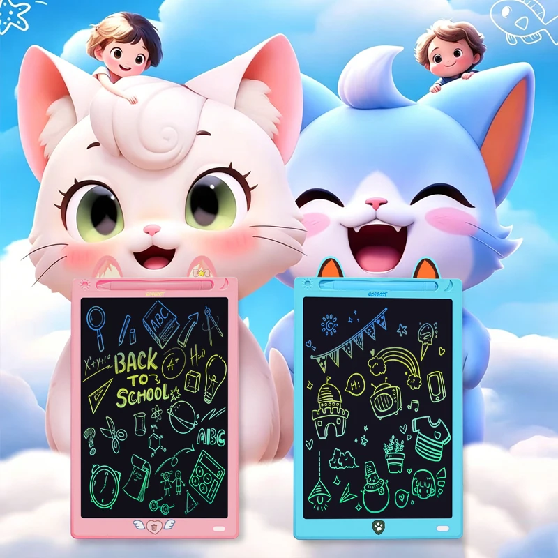 Tavoletta LCD da 12 pollici per disegnare, lavagna magica con cartoni animati di gatti, per bambini, giocattoli educativi Montessori, regalo - immagine 2