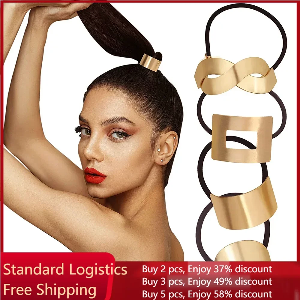 Fashion Metal Circle Ponytail Holder Hair Ropes Gothic Punk Gold Color Elastic Hair Ties Hair Accessories For Women Girls gothic ii gold edition pc