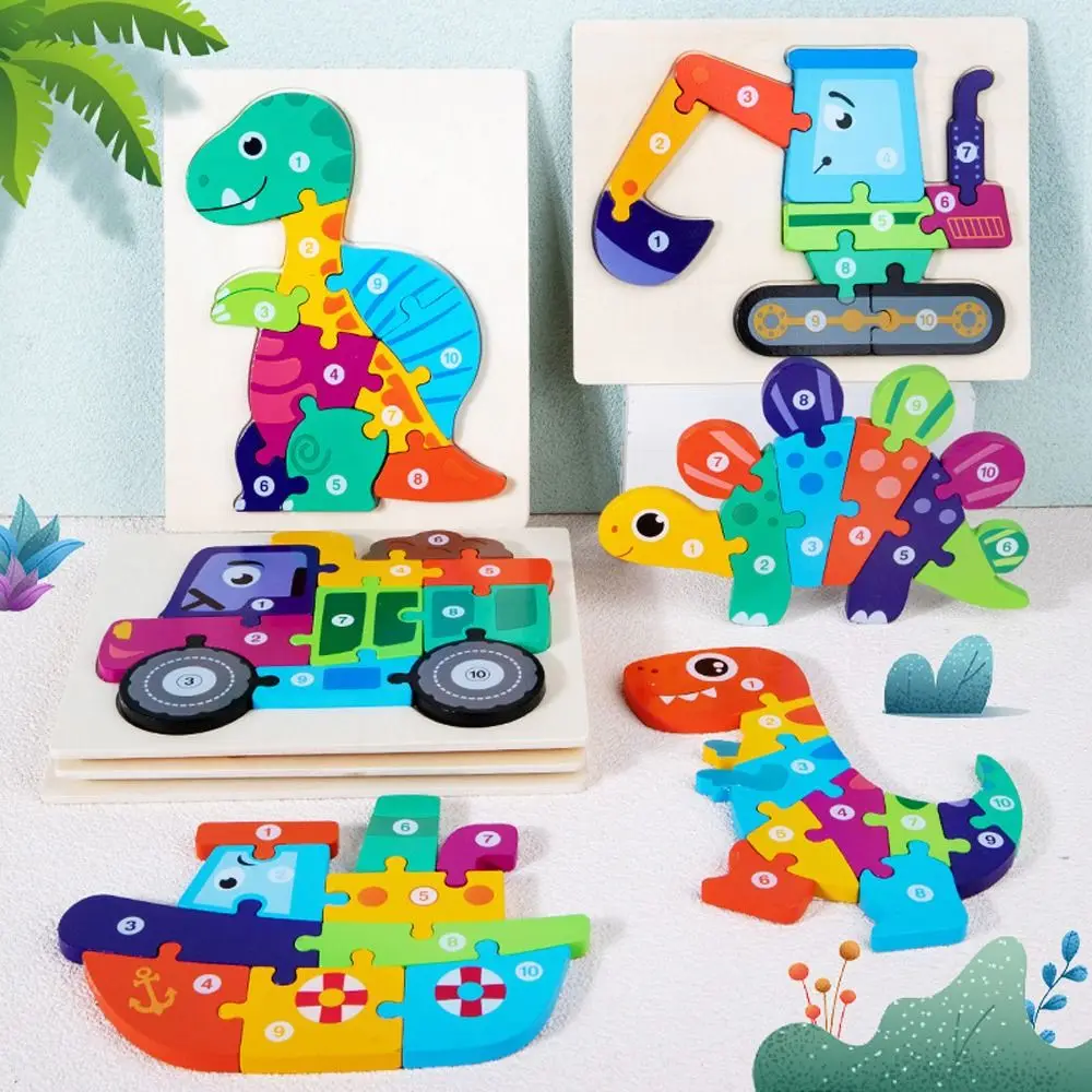 

Dinosaur Learning Cognition Intelligence Game Puzzle Early Education Toy Kids Wooden Puzzle Toy Number Shape Matching Jigsaw