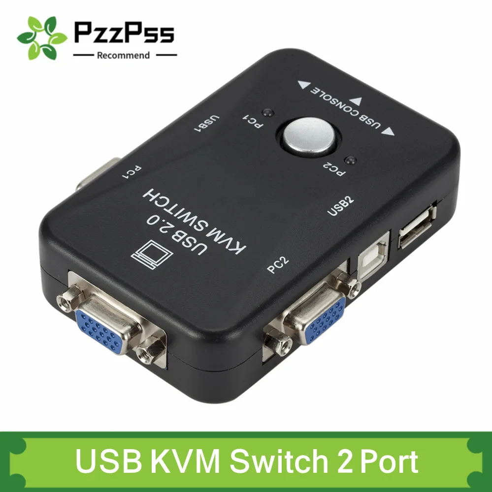 PzzPss USB KVM 스위치 박스, 2 포트 VGA SVGA 스위치 박스, ..