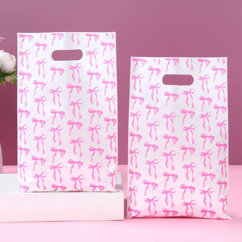 10/25/50 Stück süße rosa Schleife Kunststoff Geschenkverpackung Tasche Süßigkeiten Kuchen Snack Beutel Tasche für Kinder Mädchen Geburtstag Babyparty Hochzeit Party – Detail 8
